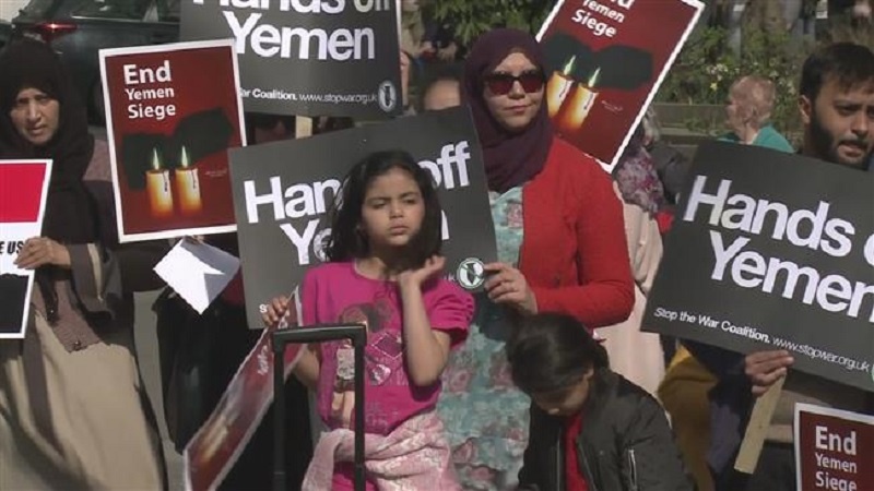 یمن میں سعودی جرائم کے خلاف ہزاروں برطانوی شہریوں نے کیا مظاہرہ