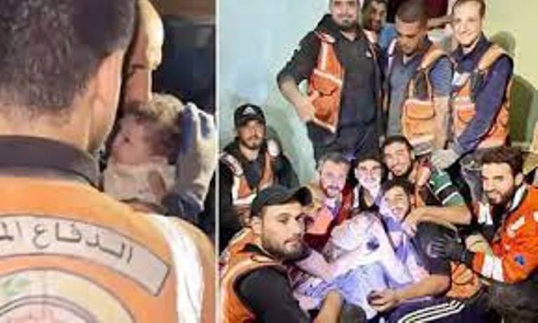 جس کو اللہ رکھے۔۔۔ غزہ میں شدید بمباری کے 37 دن کے بعد شیرخوار بچہ ملبے سے زندہ نکلا